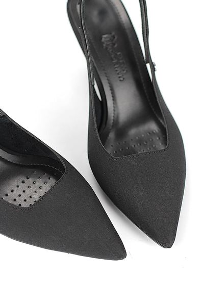 İlya Esnek Yumuşak Kaymaz Taban (4 cm) Siyah Süet  Açık Lastikli Kadın Kalın Topuklu Ayakkabı