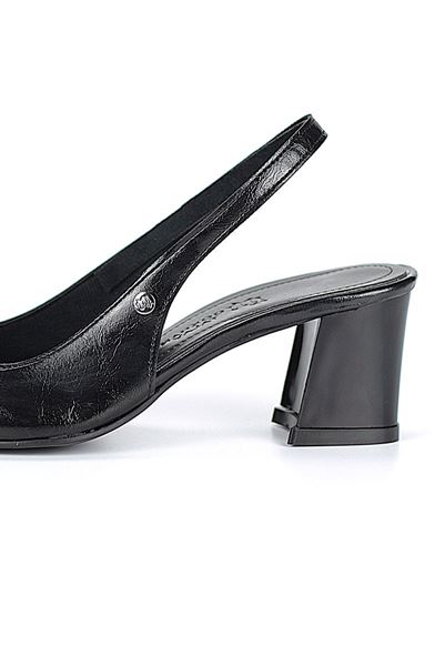 İlya Esnek Yumuşak Kaymaz Taban (4 cm) Siyah Rugan  Açık Lastikli Kadın Kalın Topuklu Ayakkabı