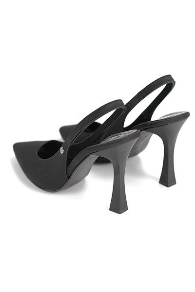 Margaret  Esnek Yumuşak Kaymaz Taban (10 cm) Siyah Süet Açık Lastikli Kadın Kalın Topuklu Ayakkabı