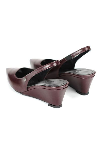 Belinda  Esnek Yumuşak Kaymaz Taban (4cm) Bordo Rugan  Açık Lastikli Kadın Dolgu Topuklu Ayakkabı