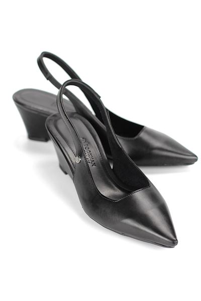 Belinda  Esnek Yumuşak Kaymaz Taban (4cm) Siyah Cilt  Açık Lastikli Kadın Dolgu Topuklu Ayakkabı