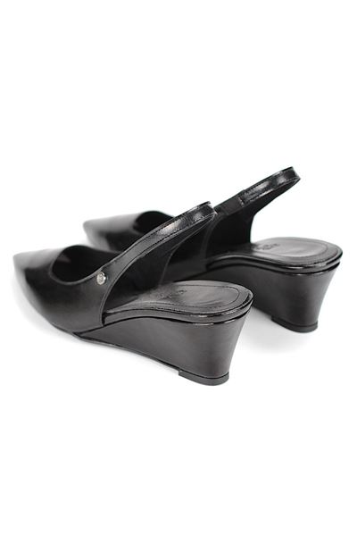 Belinda  Esnek Yumuşak Kaymaz Taban (4cm) Siyah Rugan Rugan  Açık Lastikli Kadın Dolgu Topuklu Ayakkabı