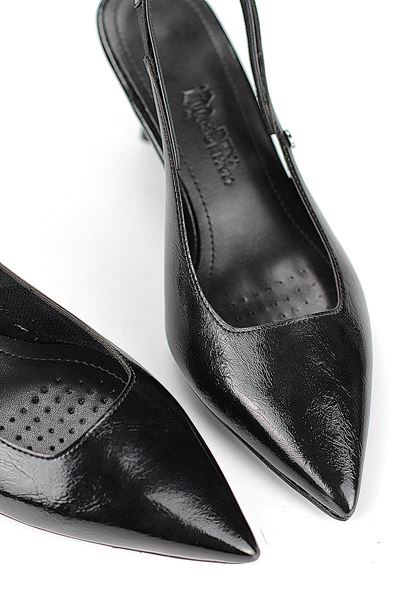 Belinda  Esnek Yumuşak Kaymaz Taban (4cm) Siyah Rugan Rugan  Açık Lastikli Kadın Dolgu Topuklu Ayakkabı