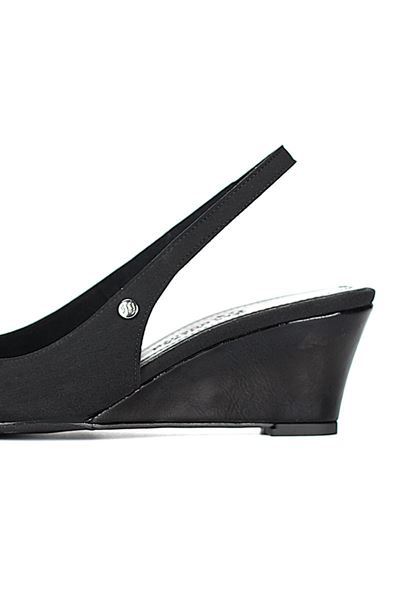 Belinda  Esnek Yumuşak Kaymaz Taban (4cm) Siyah Süet  Açık Lastikli Kadın Dolgu Topuklu Ayakkabı