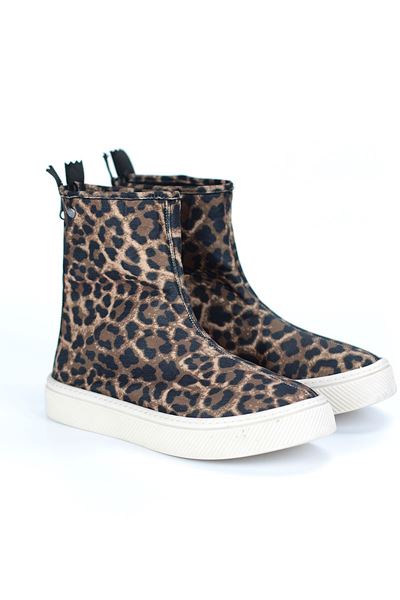 Lotus Leopar Arka Fermuarlı K adın Kısa Bot