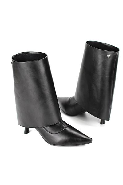 Lazuno Siyah Cilt Esnek Yumuşak Kaymaz Taban Yakalı (6cm) Streç Bot