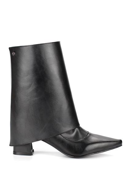 Orelix Siyah Esnek Yumuşak Kaymaz Taban Kalın Orta Topuklu( 6 cm) Streç Bot