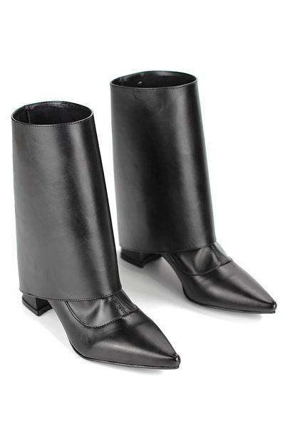 Orelix Siyah Esnek Yumuşak Kaymaz Taban Kalın Orta Topuklu( 6 cm) Streç Bot