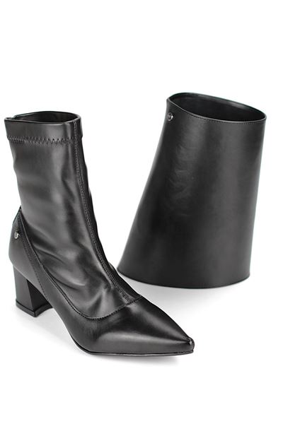 Orelix Siyah Esnek Yumuşak Kaymaz Taban Kalın Orta Topuklu( 6 cm) Streç Bot