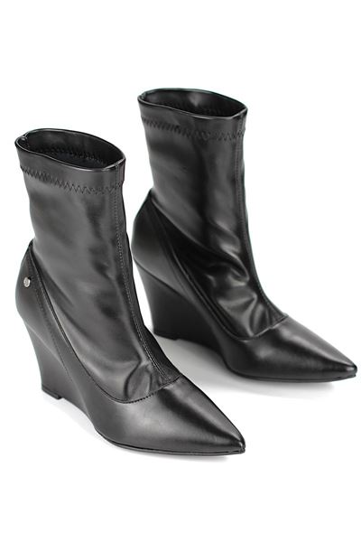 Zeydra Siyah Esnek Yumuşak Kaymaz Taban Dolgu Topuklu( 8 cm) Streç Bot