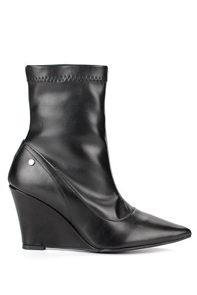 Zeydra Siyah Esnek Yumuşak Kaymaz Taban Dolgu Topuklu( 8 cm) Streç Bot