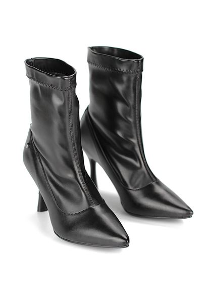 Noerelle Siyah Cilt Esnek Yumuşak Kaymaz Taban (8cm) Streç Bot