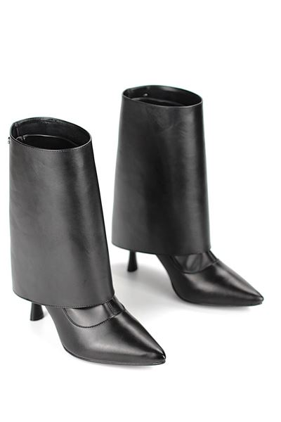 Sorelle Siyah Cilt Esnek Yumuşak Kaymaz Taban (8cm) Yakalı Streç Bot