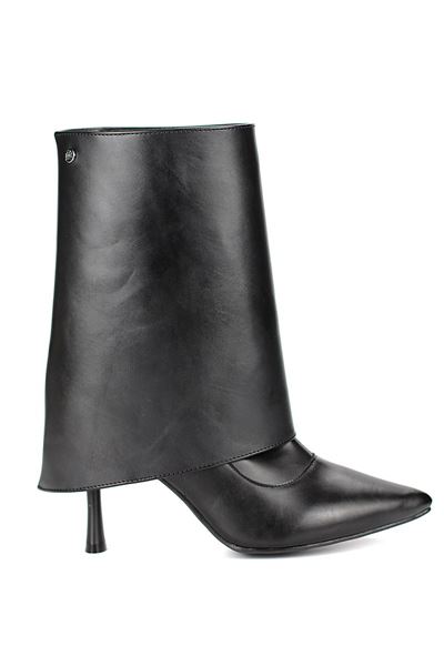 Sorelle Siyah Cilt Esnek Yumuşak Kaymaz Taban (8cm) Yakalı Streç Bot