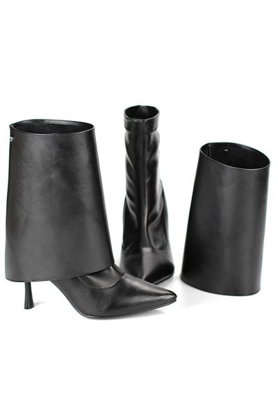 Sorelle Siyah Cilt Esnek Yumuşak Kaymaz Taban (8cm) Yakalı Streç Bot