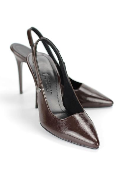 Zerina Kahverengi Rugan Esnek Yumuşak Kaymaz Taban İnce Topuklu (11cm) Kadın Stiletto