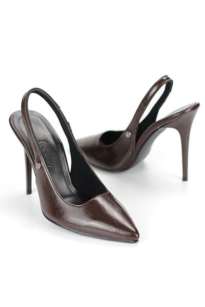 Zerina Kahverengi Rugan Esnek Yumuşak Kaymaz Taban İnce Topuklu (11cm) Kadın Stiletto