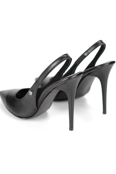 Zerina Siyah Cilt Esnek Yumuşak Kaymaz Taban İnce Topuklu (11cm) Kadın Stiletto