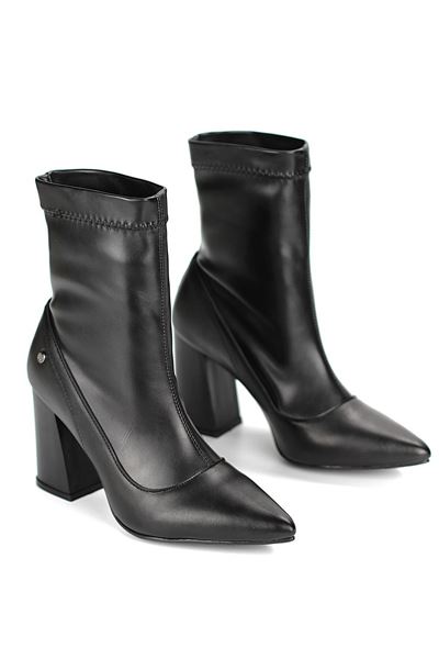 Isabel Siyah Kalın Orta Topuklu(8 cm) Streç Bot