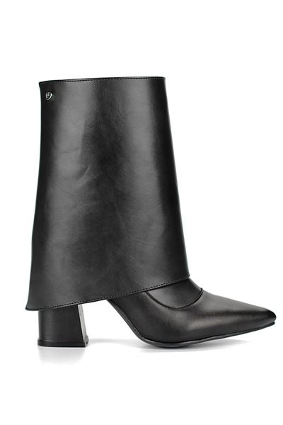 Roxanne Siyah Cilt Esnek Yumuşak Kaymaz Taban (8cm) Yakalı Streç Bot