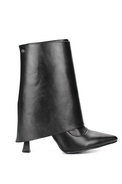 Isolde Siyah Cilt Esnek Yumuşak Kaymaz Taban (10cm) Yakalı Streç Bot