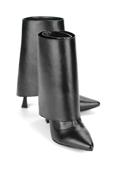 Isolde Siyah Cilt Esnek Yumuşak Kaymaz Taban (10cm) Yakalı Streç Bot