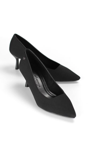 Abbey Siyah Süet Orta Topuklu (6 cm) Klasik Topuklu Ayakkabı