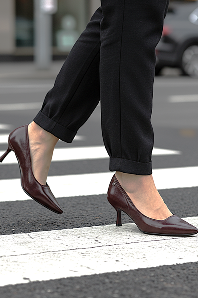 Zelia Esnek Yumuşak Kaymaz Taban (4 cm) Bordo Rugan Kadın Topuklu Ayakkabı