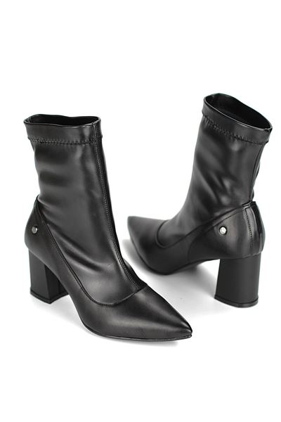 Velora Siyah Cilt Esnek Yumuşak Kaymaz Kalın Taban (6cm) Streç Bot