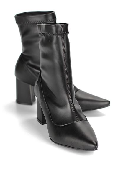 Velora Siyah Cilt Esnek Yumuşak Kaymaz Kalın Taban (6cm) Streç Bot