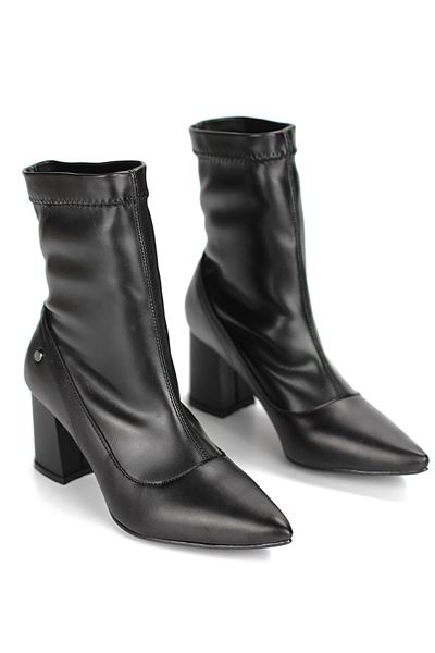 Velora Siyah Cilt Esnek Yumuşak Kaymaz Kalın Taban (6cm) Streç Bot