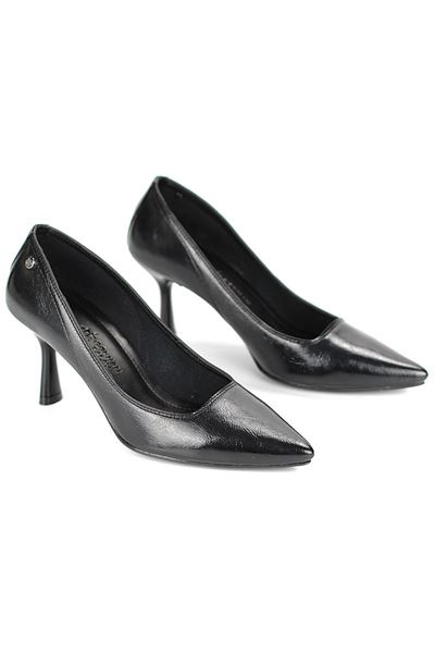 Ayça Esnek Yumuşak Kaymaz Taban (7 cm) Siyah Rugan Kadın Topuklu Ayakkabı