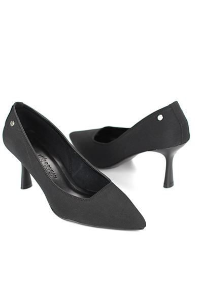Ayça Esnek Yumuşak Kaymaz Taban (7 cm) Siyah Süet Kadın Topuklu Ayakkabı