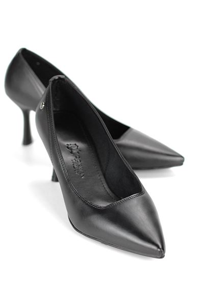 Ayça Esnek Yumuşak Kaymaz Taban (7 cm) Siyah Cilt Kadın Topuklu Ayakkabı