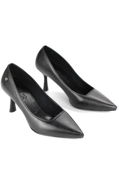 Ayça Esnek Yumuşak Kaymaz Taban (7 cm) Siyah Cilt Kadın Topuklu Ayakkabı