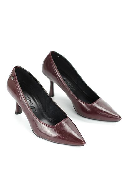 Ayça Esnek Yumuşak Kaymaz Taban (7 cm) Bordo Rugan Kadın Topuklu Ayakkabı