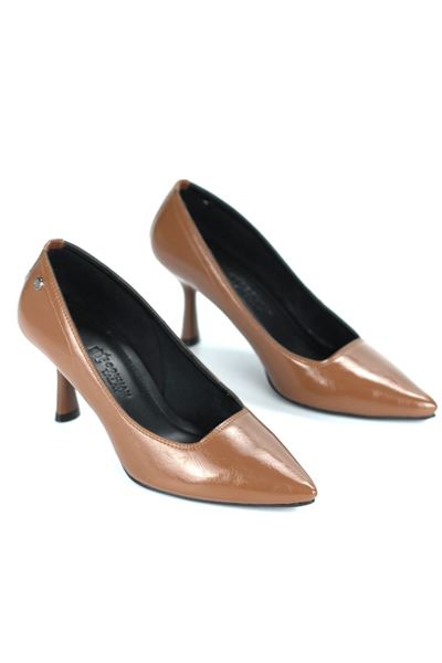 Ayça Esnek Yumuşak Kaymaz Taban (7 cm) Taba Rugan Kadın Topuklu Ayakkabı