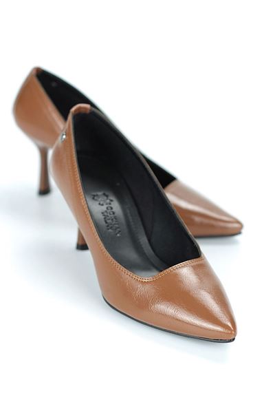 Ayça Esnek Yumuşak Kaymaz Taban (7 cm) Taba Rugan Kadın Topuklu Ayakkabı