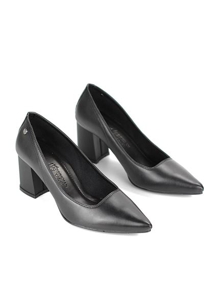 Nevra Esnek Yumuşak Kaymaz Taban (7 cm) Siyah Cilt Kadın Kalın Topuklu Ayakkabı
