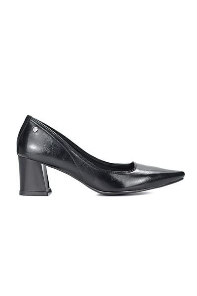 Nevra Esnek Yumuşak Kaymaz Taban (7 cm) Siyah Rugan Kadın Kalın Topuklu Ayakkabı