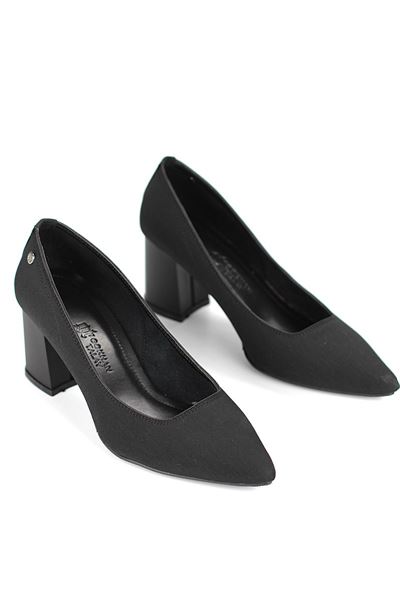 Nevra Esnek Yumuşak Kaymaz Taban (7 cm) Siyah Süet Kadın Kalın Topuklu Ayakkabı