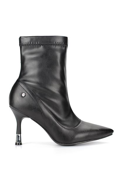 Lunex Siyah Cilt Esnek Yumuşak Kaymaz Taban (8cm)  Gümüş  Topuk Detaylı Streç Bot