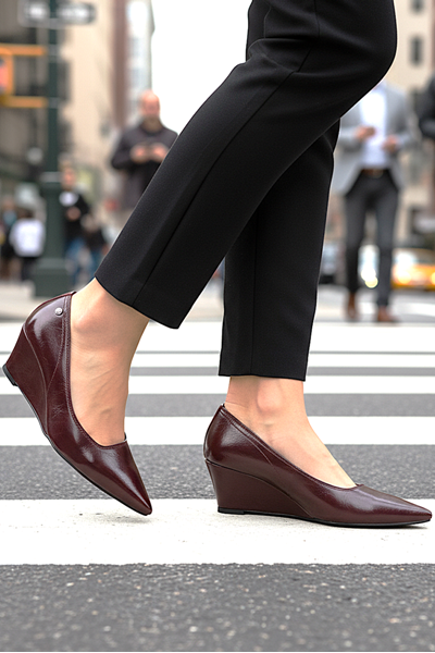 Pia Esnek Yumuşak Kaymaz Taban (4 cm) Kadın Dolgu Topuk  Bordo Rugan Ayakkabı