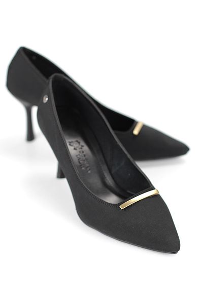 Sasha Esnek Yumuşak Kaymaz Taban (4 cm) Siyah Süet İnce Çubuk Toka Kadın Topuklu Ayakkabı