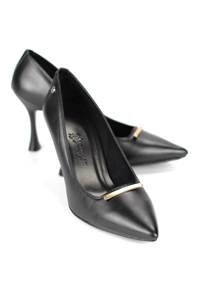 Arina Esnek Yumuşak Kaymaz Taban (8 cm) Siyah Cilt İnce Çubuk Toka Kadın Topuklu Ayakkabı