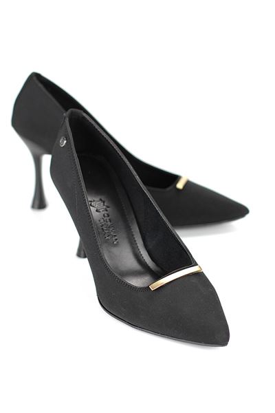 Arina Esnek Yumuşak Kaymaz Taban (8 cm) Siyah Süet İnce Çubuk Toka Kadın Topuklu Ayakkabı