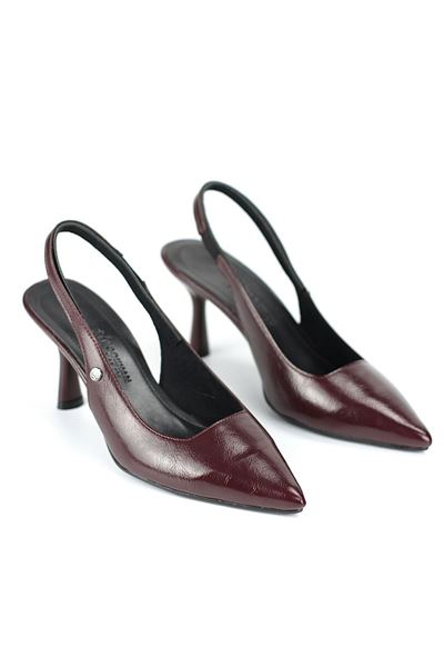  Vivienne Esnek Yumuşak Kaymaz Taban (7 cm) Bordo Rugan Açık Lastikli Kadın Topuklu Ayakkabı