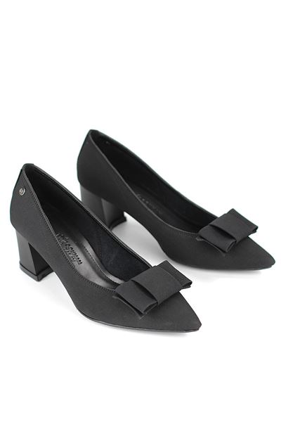 Benedita Esnek Yumuşak Kaymaz Taban (4 cm) Kadın Kalın Topuk Köşe Fiyonkllu Siyah Süet Ayakkabı