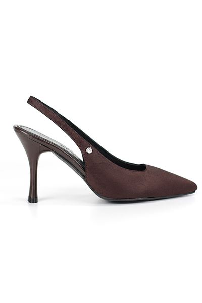Lavender Esnek Yumuşak Kaymaz Taban (8 cm) Süet  Koyu Kahve  Açık Lastikli Kadın Topuklu Ayakkabı