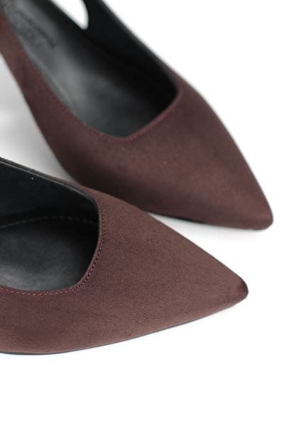 Magnolia Esnek Yumuşak Kaymaz Taban (4 cm) Koyu Kahve Süet  Açık Lastikli Kadın Topuklu Ayakkabı